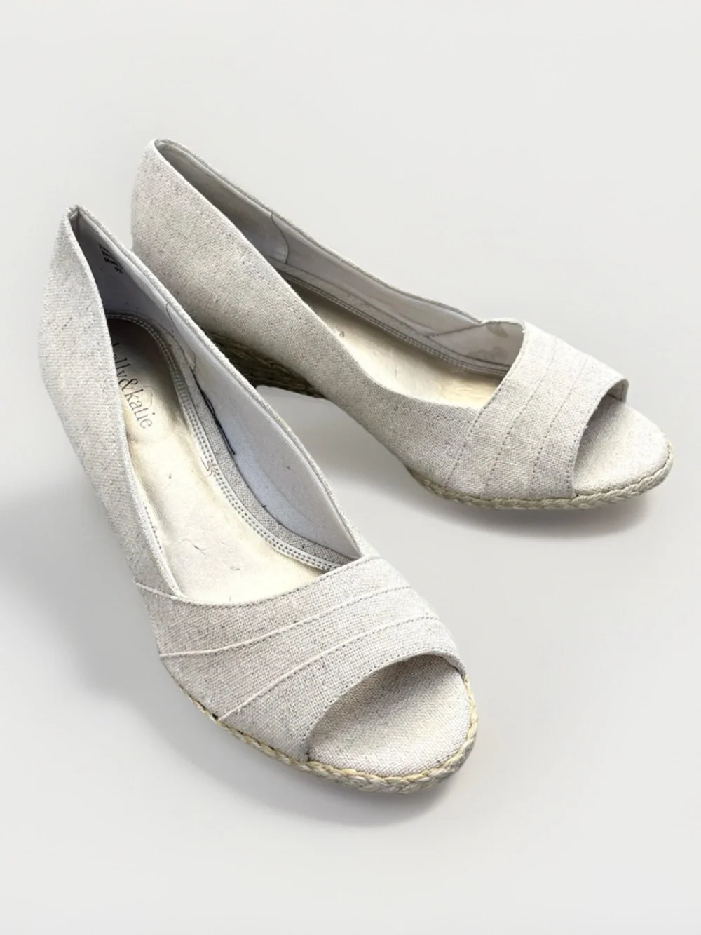Kelly & Katie Linen Espadrille Wedges Open Toe Beige Size 9.5